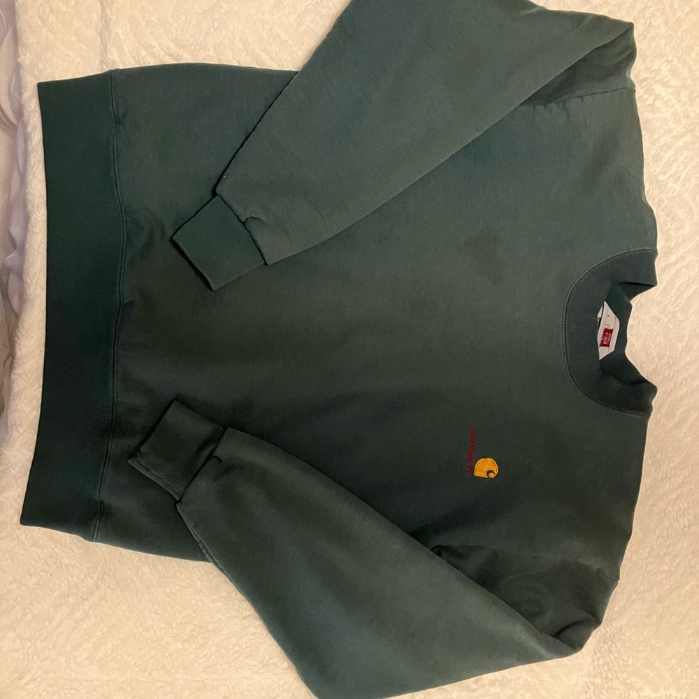Vintage Carhartt Men's Dark Green Crewneck waffle insulated Sweater
